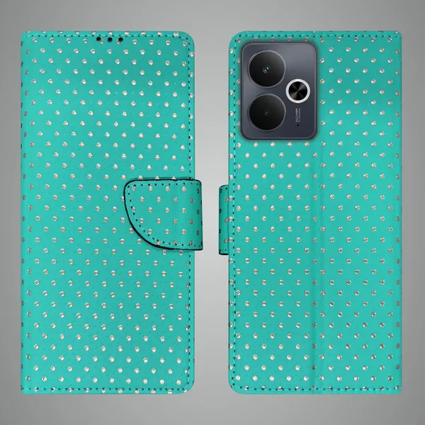 Green_Artificial_Leather_See_Through_Design_Magnetic_Case_For_Realme_14T_5G