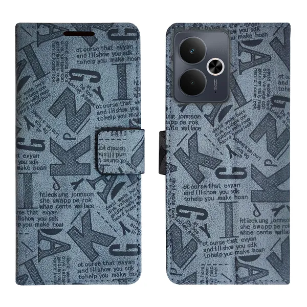 Grey_Artificial_Leather_See_Through_Design_Magnetic_Case_For_Realme_14T_5G