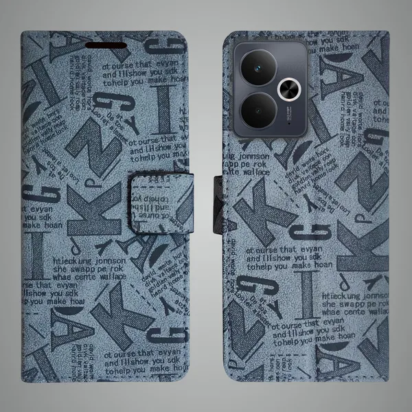 Grey_Artificial_Leather_See_Through_Design_Magnetic_Case_For_Realme_14T_5G