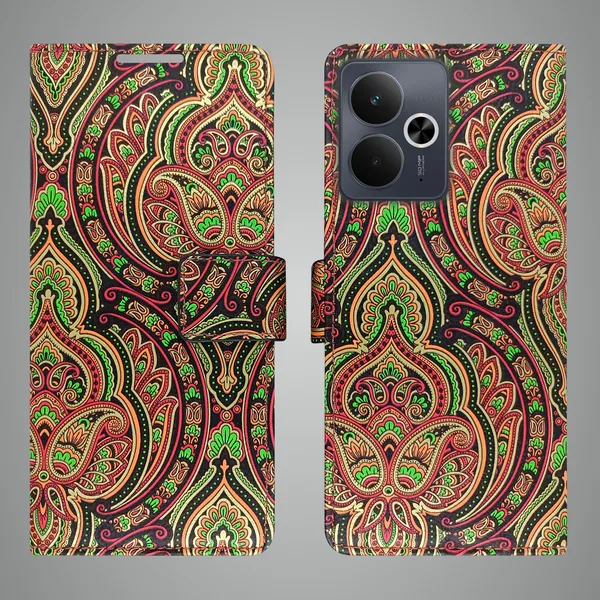 Green_Artificial_Leather_See_Through_Design_Magnetic_Case_For_Realme_14T_5G