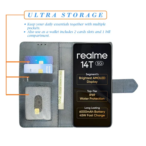 Blue_Artificial_Leather_See_Through_Design_Magnetic_Case_For_Realme_14T_5G