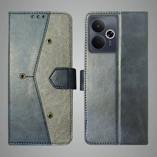 Blue_Artificial_Leather_See_Through_Design_Magnetic_Case_For_Realme_14T_5G