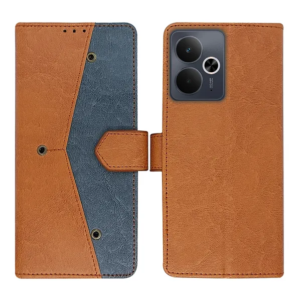 Brown_Artificial_Leather_See_Through_Design_Magnetic_Case_For_Realme_14T_5G