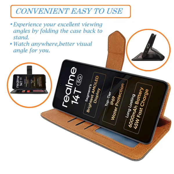 Brown_Artificial_Leather_See_Through_Design_Magnetic_Case_For_Realme_14T_5G