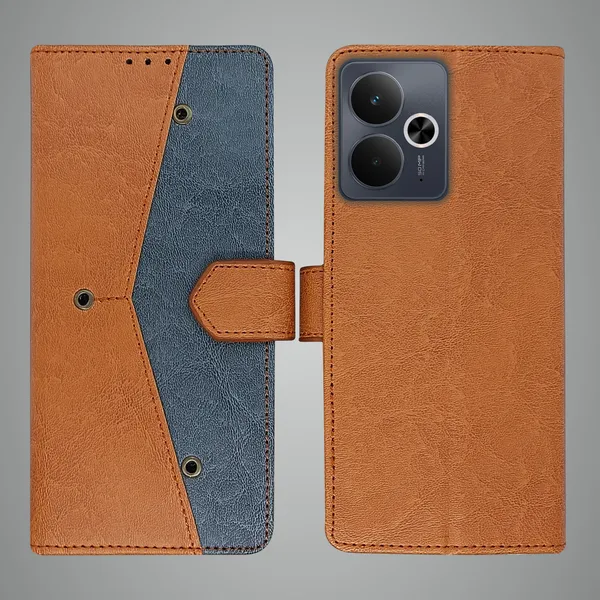 Brown_Artificial_Leather_See_Through_Design_Magnetic_Case_For_Realme_14T_5G