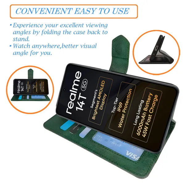 Green_Artificial_Leather_See_Through_Design_Magnetic_Case_For_Realme_14T_5G