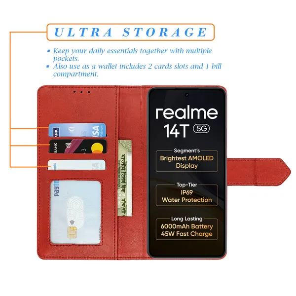 Red_Artificial_Leather_See_Through_Design_Magnetic_Case_For_Realme_14T_5G