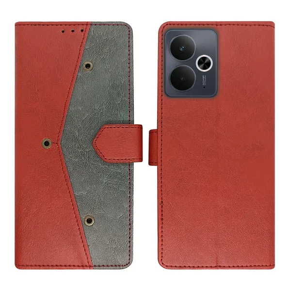 Red_Artificial_Leather_See_Through_Design_Magnetic_Case_For_Realme_14T_5G