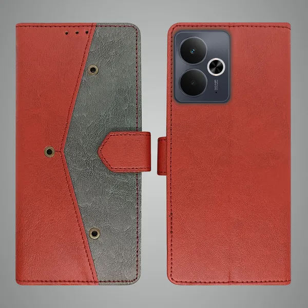 Red_Artificial_Leather_See_Through_Design_Magnetic_Case_For_Realme_14T_5G