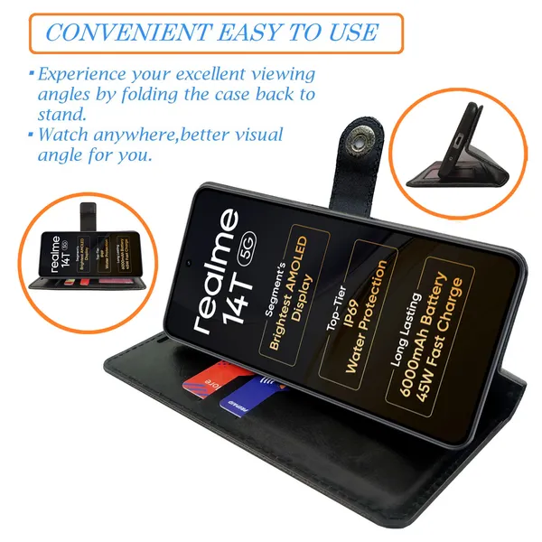 Black_Artificial_Leather_See_Through_Design_Magnetic_Case_For_Realme_14T_5G