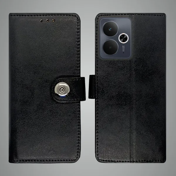 Black_Artificial_Leather_See_Through_Design_Magnetic_Case_For_Realme_14T_5G