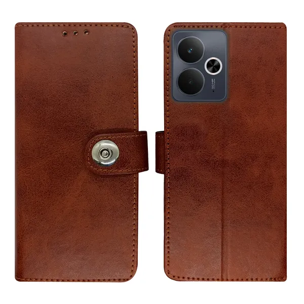 Brown_Artificial_Leather_See_Through_Design_Magnetic_Case_For_Realme_14T_5G