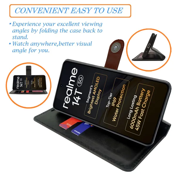 Brown_Artificial_Leather_See_Through_Design_Magnetic_Case_For_Realme_14T_5G