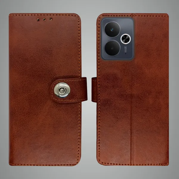 Brown_Artificial_Leather_See_Through_Design_Magnetic_Case_For_Realme_14T_5G