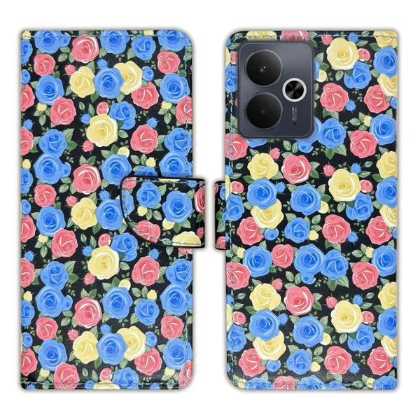 Blue_Artificial_Leather_See_Through_Design_Magnetic_Case_For_Realme_14T_5G