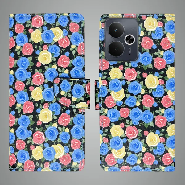 Blue_Artificial_Leather_See_Through_Design_Magnetic_Case_For_Realme_14T_5G