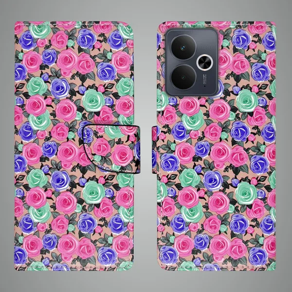 Pink_Artificial_Leather_See_Through_Design_Magnetic_Case_For_Realme_14T_5G
