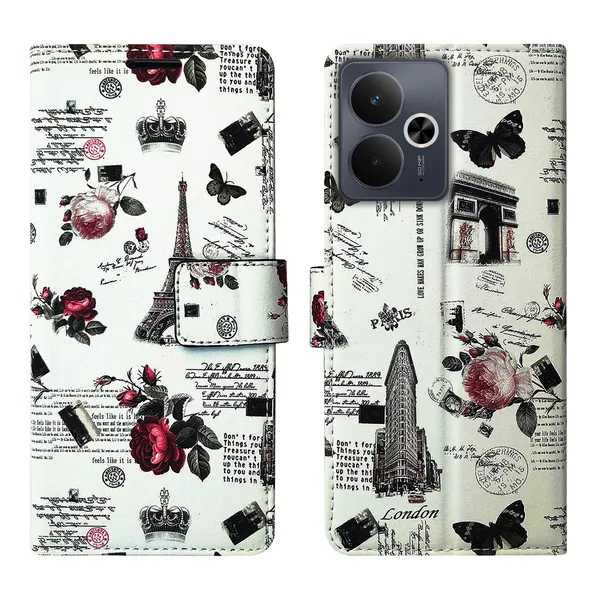 White_Artificial_Leather_See_Through_Design_Magnetic_Case_For_Realme_14T_5G