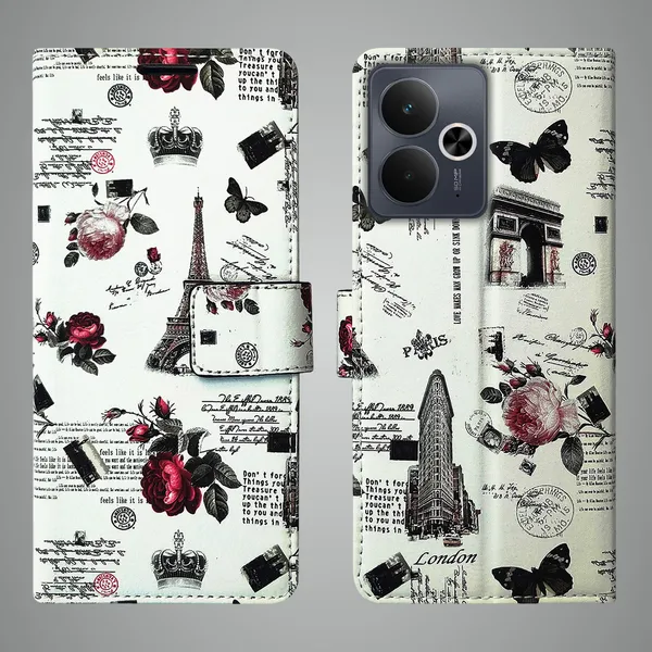 White_Artificial_Leather_See_Through_Design_Magnetic_Case_For_Realme_14T_5G