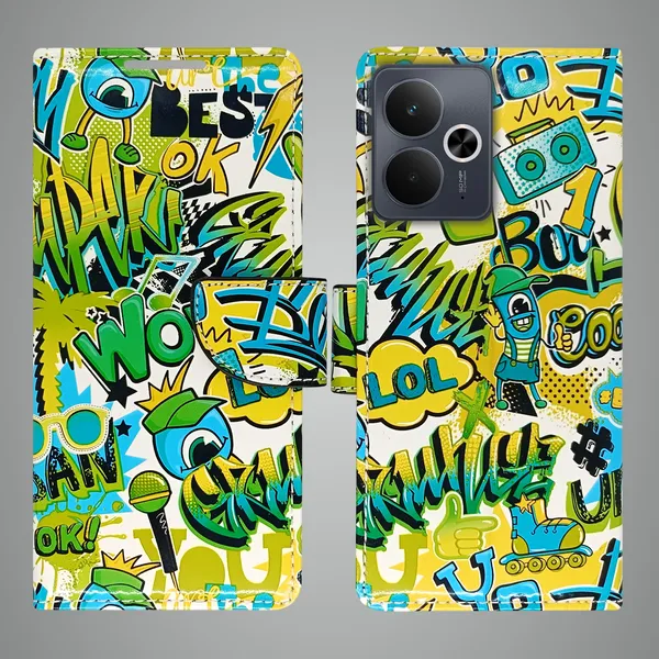 Green_Artificial_Leather_See_Through_Design_Magnetic_Case_For_Realme_14T_5G