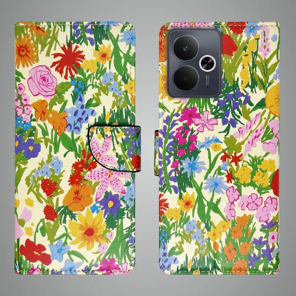 Yellow_Artificial_Leather_See_Through_Design_Magnetic_Case_For_Realme_14T_5G