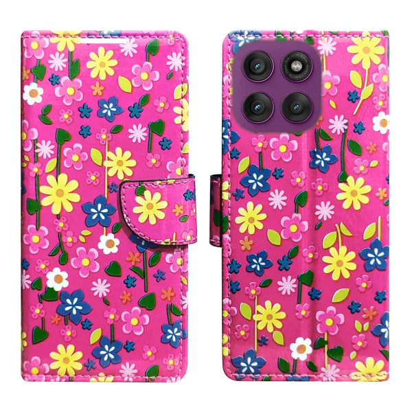 Pink_Artificial_Leather_See_Through_Design_Magnetic_Case_For_Moto_Edge_60_Pro_5G