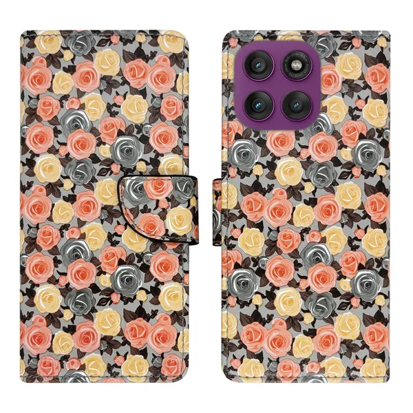 Orange_Artificial_Leather_See_Through_Design_Magnetic_Case_For_Moto_Edge_60_Pro_5G