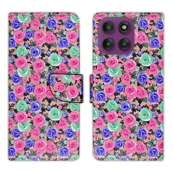 Pink_Artificial_Leather_See_Through_Design_Magnetic_Case_For_Moto_Edge_60_Pro_5G