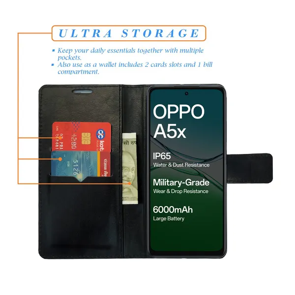 Black_Artificial_Leather_See_Through_Design_Magnetic_Case_For_Oppo_A5x_5G