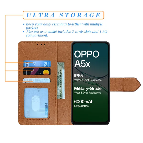 Brown_Artificial_Leather_See_Through_Design_Magnetic_Case_For_Oppo_A5x_5G