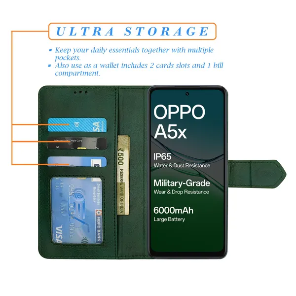 Green_Artificial_Leather_See_Through_Design_Magnetic_Case_For_Oppo_A5x_5G