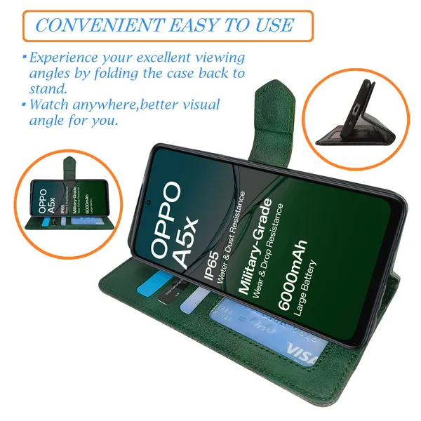 Green_Artificial_Leather_See_Through_Design_Magnetic_Case_For_Oppo_A5x_5G