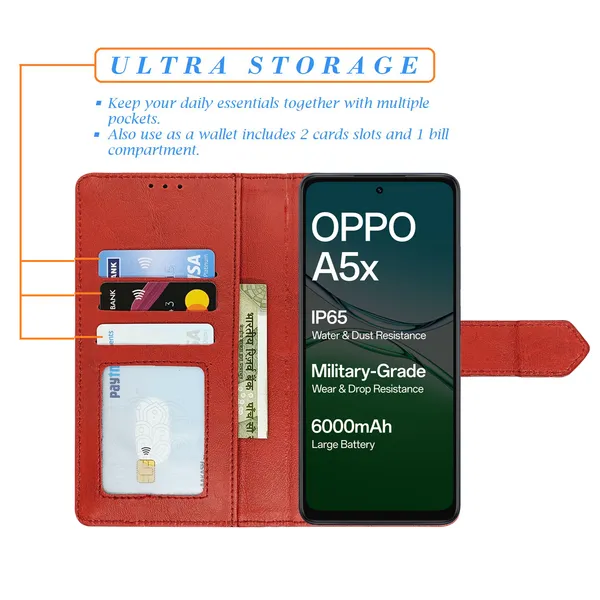 Red_Artificial_Leather_See_Through_Design_Magnetic_Case_For_Oppo_A5x_5G