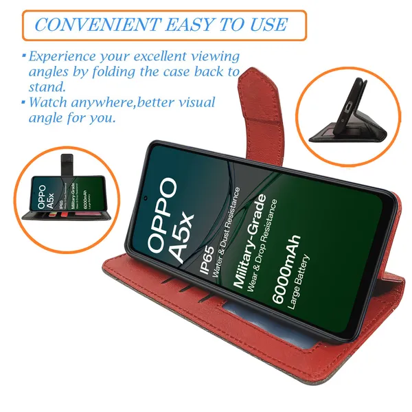 Red_Artificial_Leather_See_Through_Design_Magnetic_Case_For_Oppo_A5x_5G