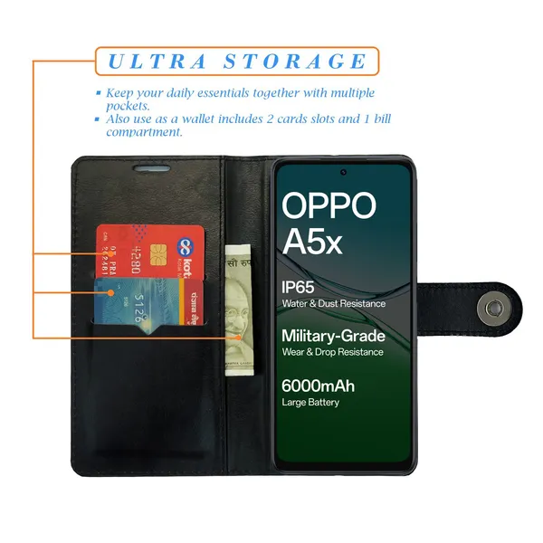 Black_Artificial_Leather_See_Through_Design_Magnetic_Case_For_Oppo_A5x_5G