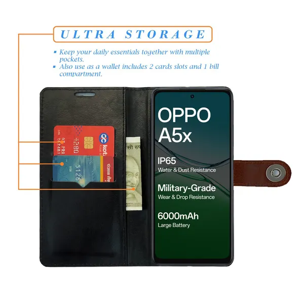 Brown_Artificial_Leather_See_Through_Design_Magnetic_Case_For_Oppo_A5x_5G