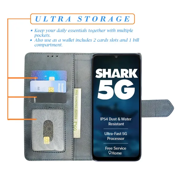Blue_Artificial_Leather_See_Through_Design_Magnetic_Case_For_Lava_Shark_5G