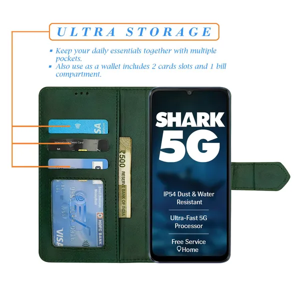 Green_Artificial_Leather_See_Through_Design_Magnetic_Case_For_Lava_Shark_5G
