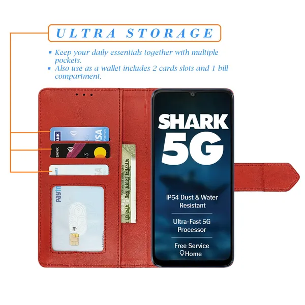 Red_Artificial_Leather_See_Through_Design_Magnetic_Case_For_Lava_Shark_5G