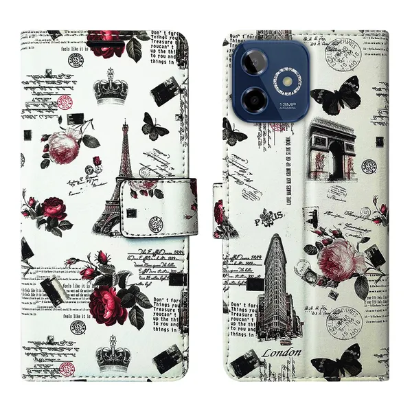 White_Artificial_Leather_See_Through_Design_Magnetic_Case_For_Lava_Shark_5G