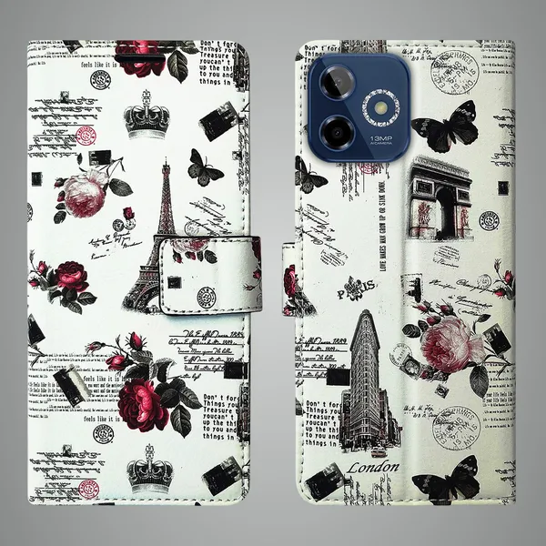 White_Artificial_Leather_See_Through_Design_Magnetic_Case_For_Lava_Shark_5G