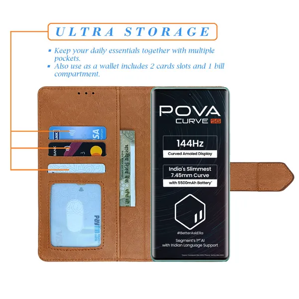 Brown_Artificial_Leather_See_Through_Design_Magnetic_Case_For_Tecno_Pova_Curve_5G