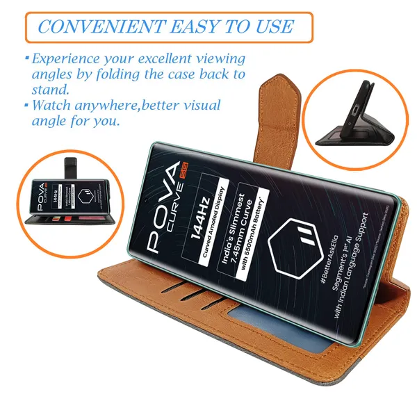 Brown_Artificial_Leather_See_Through_Design_Magnetic_Case_For_Tecno_Pova_Curve_5G