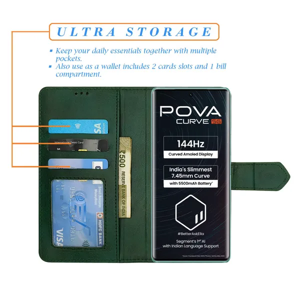 Green_Artificial_Leather_See_Through_Design_Magnetic_Case_For_Tecno_Pova_Curve_5G
