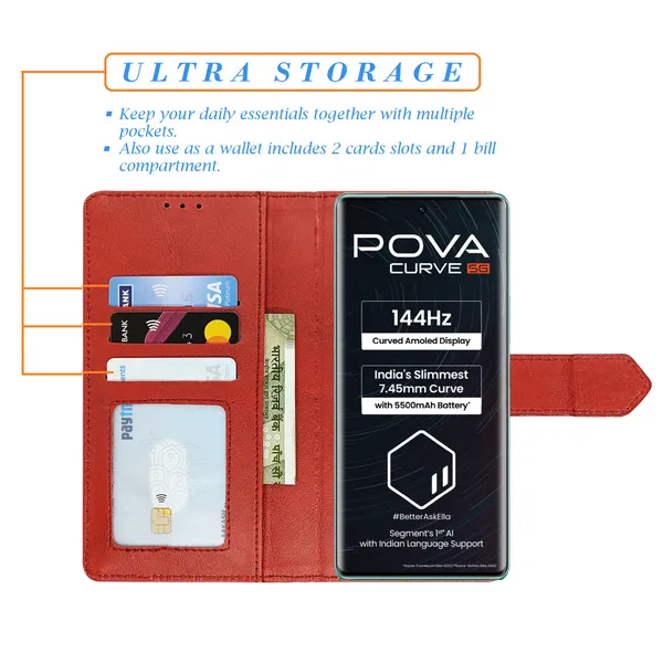 Red_Artificial_Leather_See_Through_Design_Magnetic_Case_For_Tecno_Pova_Curve_5G