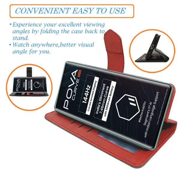 Red_Artificial_Leather_See_Through_Design_Magnetic_Case_For_Tecno_Pova_Curve_5G