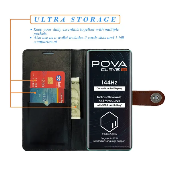 Brown_Artificial_Leather_See_Through_Design_Magnetic_Case_For_Tecno_Pova_Curve_5G