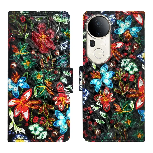Black_Pattern_Flip_Cover_for_Vivo_T4_Ultra_5G|_Leather_Finish|Shock_Proof|Magnetic_Clouser_Compatible_with_Vivo_T4_Ultra_5G_(Black)