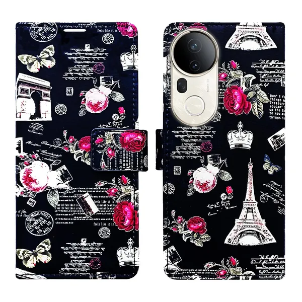 Black_Tower_Flip_Cover_for_Vivo_T4_Ultra_5G|_Leather_Finish|Shock_Proof|Magnetic_Clouser_Compatible_with_Vivo_T4_Ultra_5G_(Black)