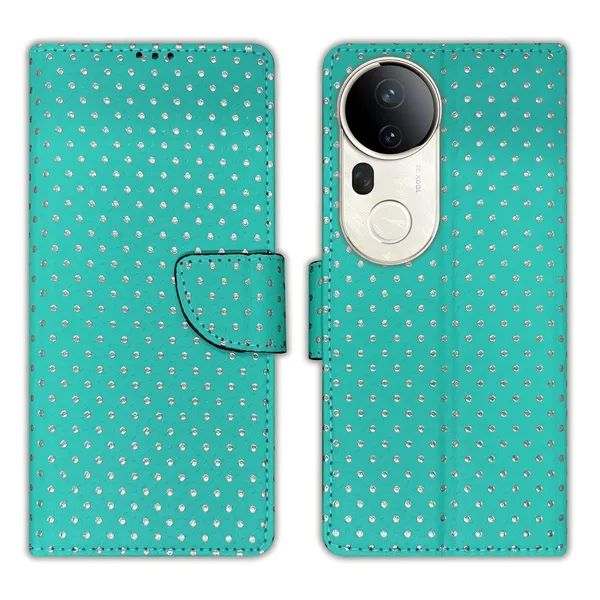 Aqua_Marine_Green_Dot_Flip_Cover_for_Vivo_T4_Ultra_5G|_Leather_Finish|Shock_Proof|Magnetic_Clouser_Compatible_with_Vivo_T4_Ultra_5G_(Green)